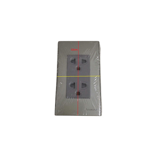 Panasonic Duplex Universal Outlet with Ground and Plate, 2 Gang Convenience Outlet with Ground and Plate 16A 250V Wide Color Refina Series Metallic Gray WEG6803MH-1/WEG15829H-5