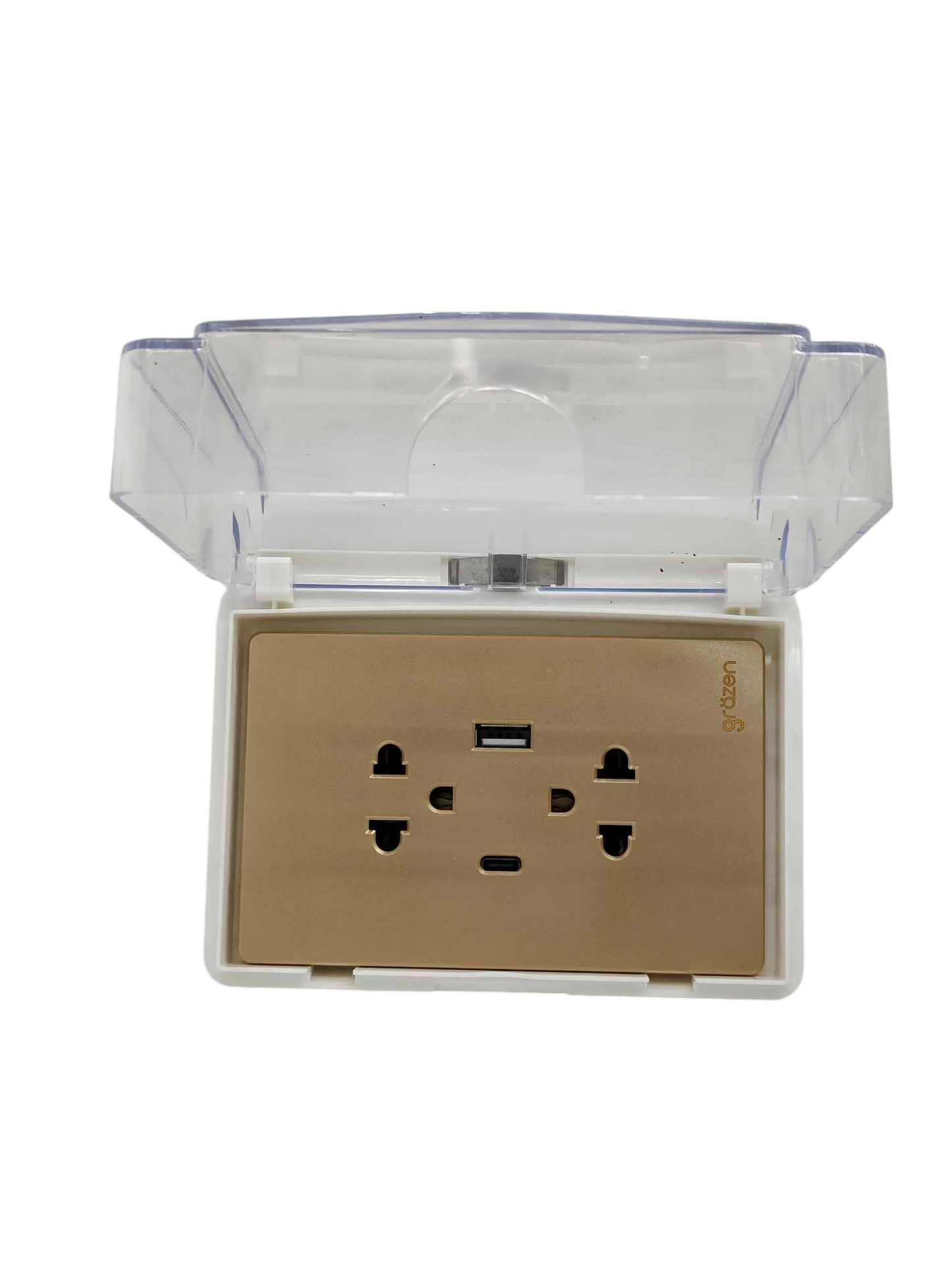 Grazen Weatherproof Plate Cover with Duplex Universal Outlet with Ground 16A 220V with USB-A and USB-C 2100mAh 5VDC