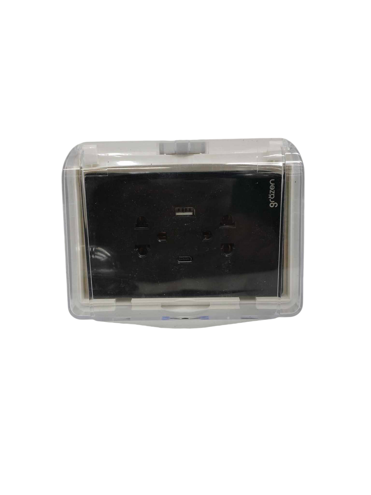 Grazen Weatherproof Plate Cover with Duplex Universal Outlet with Ground 16A 220V with USB-A and USB-C 2100mAh 5VDC