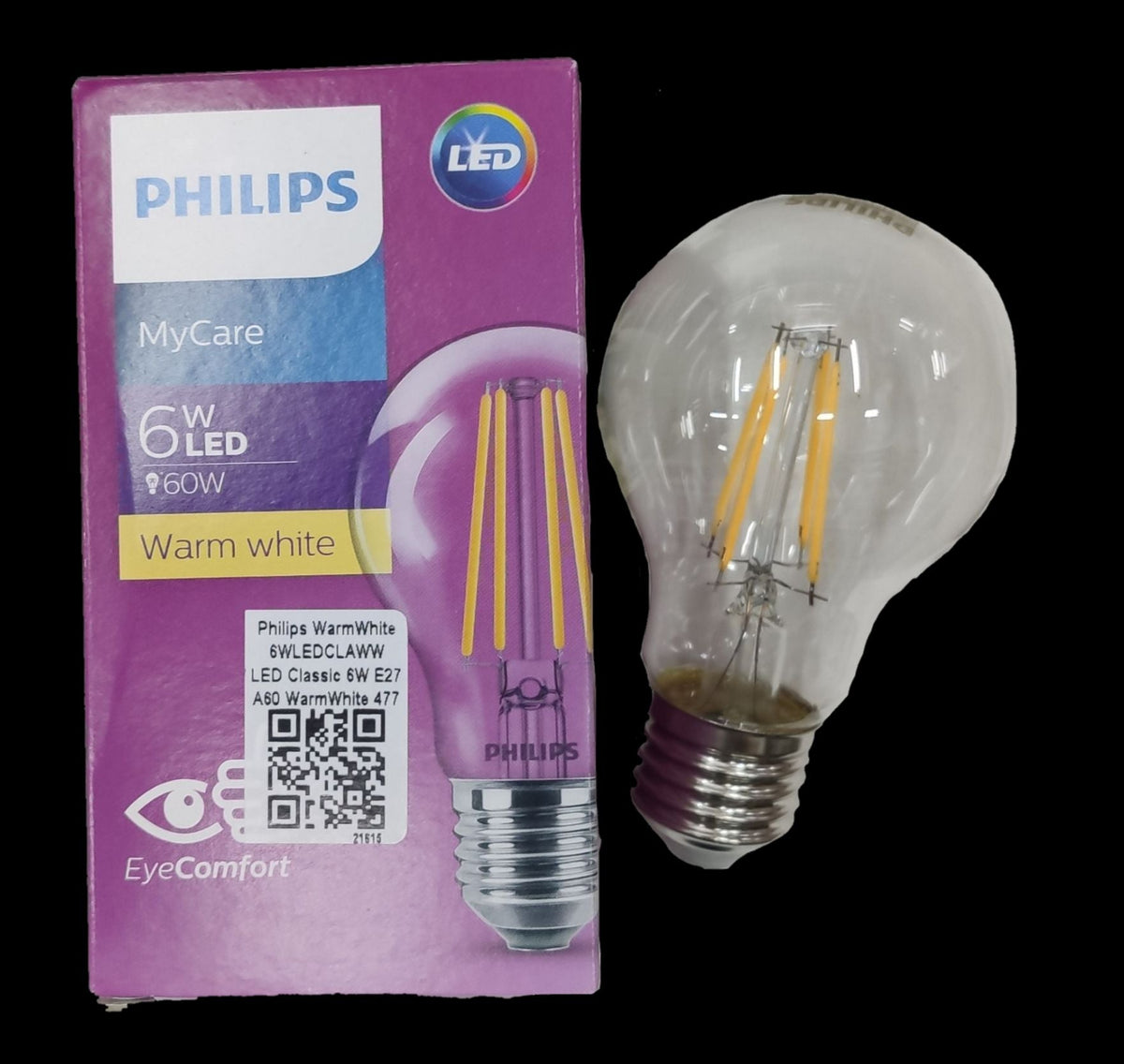Philips 6W LED Filament Bulb E27 220V Warm White