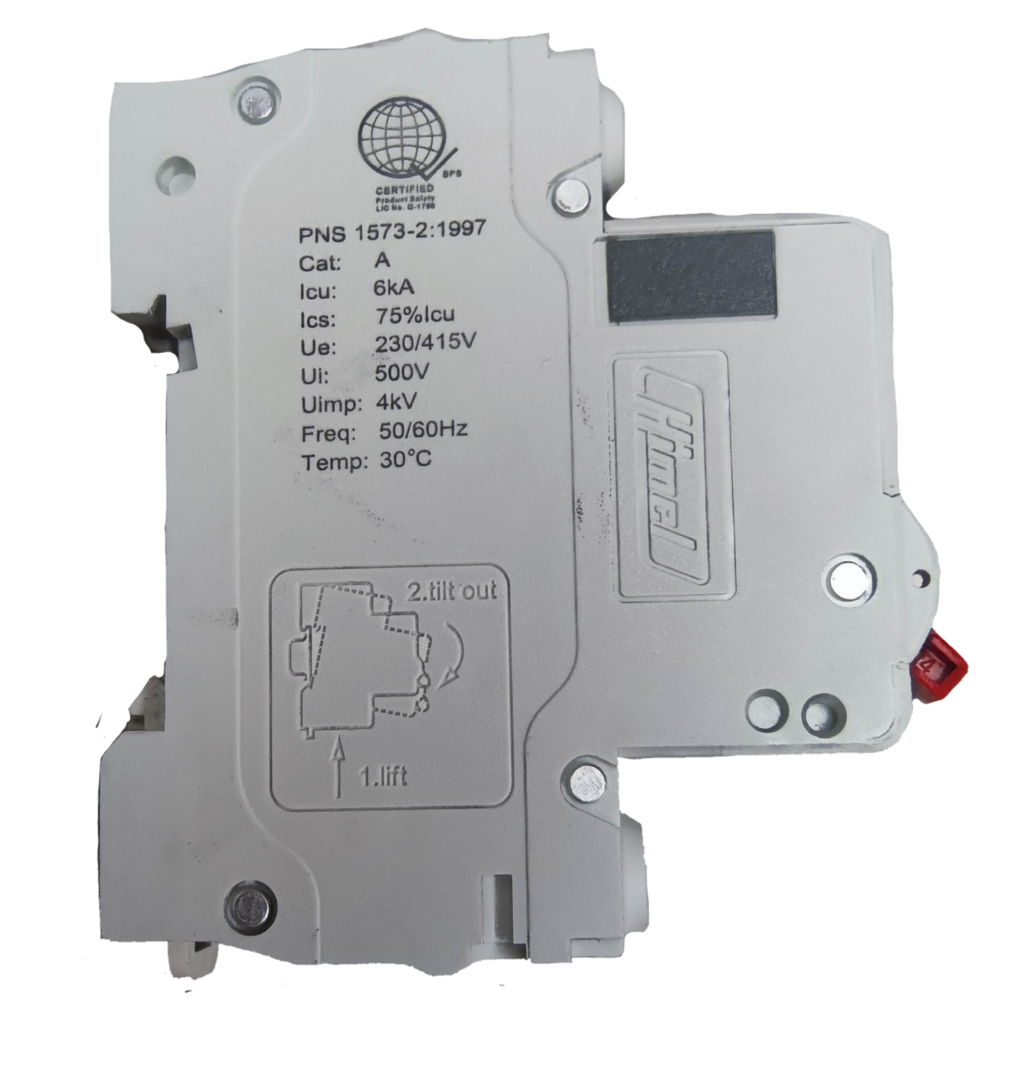 Himel 1 pole Miniature Circuit Breaker 220V 6KAIC with specifications and ratings for electrical safety