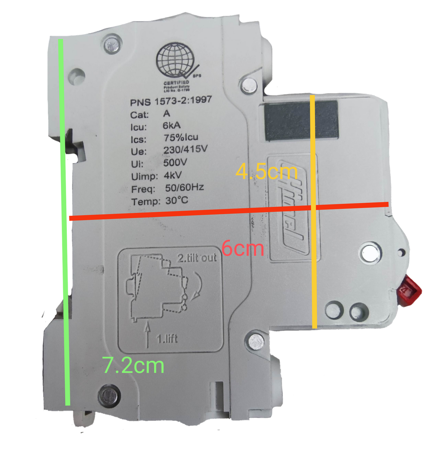 Himel 1 pole Miniature Circuit Breaker 220V 6KAIC with clear specifications and connections