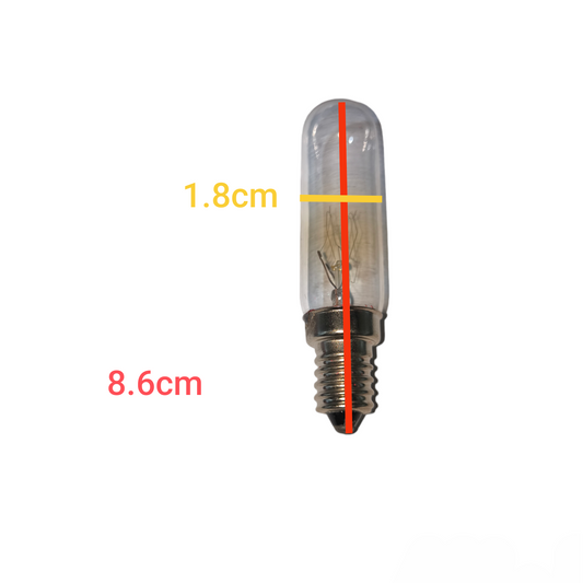 E14 220V warm white bulb 3000K with dimensions 1.8cm diameter and 8.6cm height