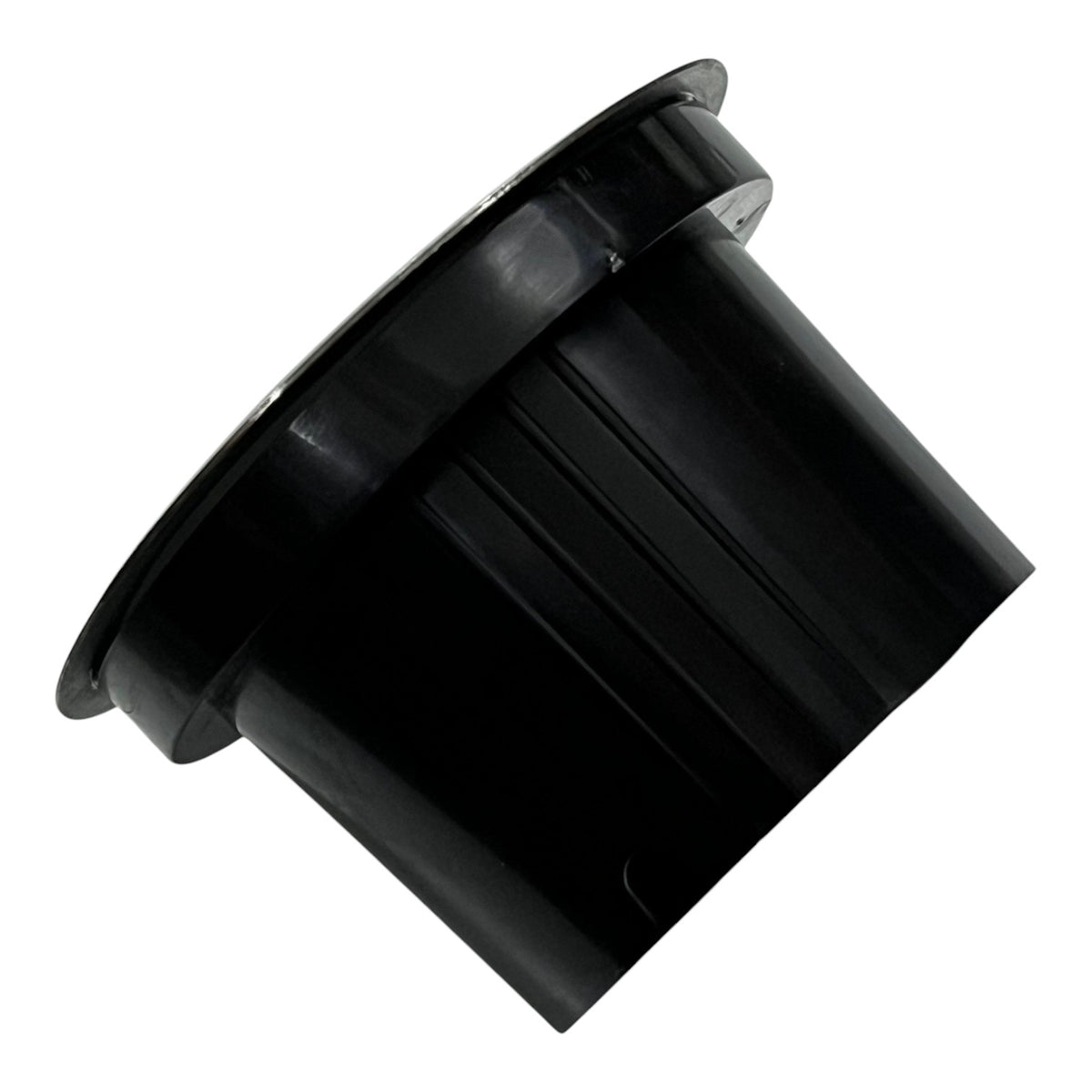 Black plastic component on a white background