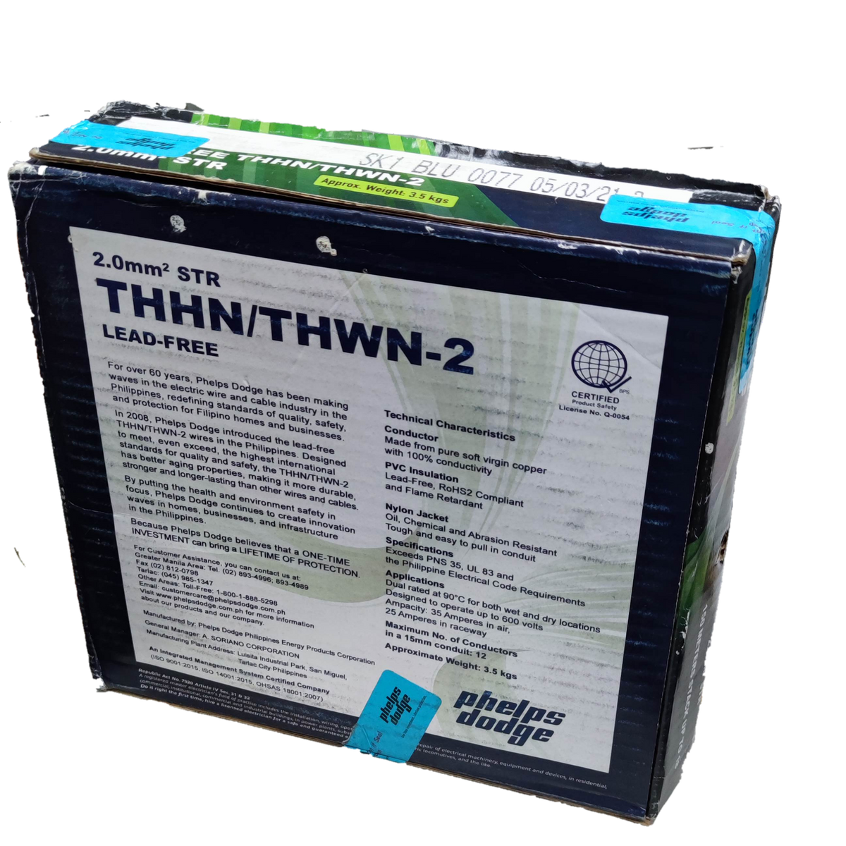 Phelps Dodge 2.0mm THHN Wire AWG 14/7 THWN Stranded Wire (Per 1 Meter) Blue