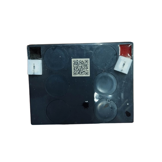 Local 12V 5AH sealed lead acid battery with black casing and red and black terminals