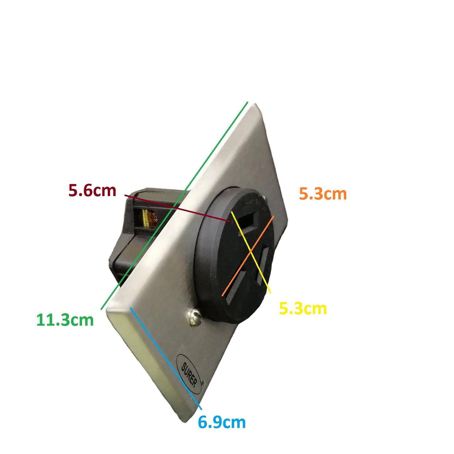 Surer 13-171 NEMA 10-50R Power Outlet, Flush Mount (50A 250V) 3P 3-Wire Non-Grounding Receptacle with SS Plate