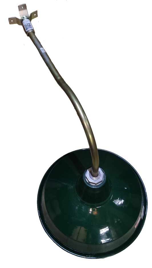 Amco 16 inch lamp cover E27 socket in green glass with a curved metal arm for lighting installation