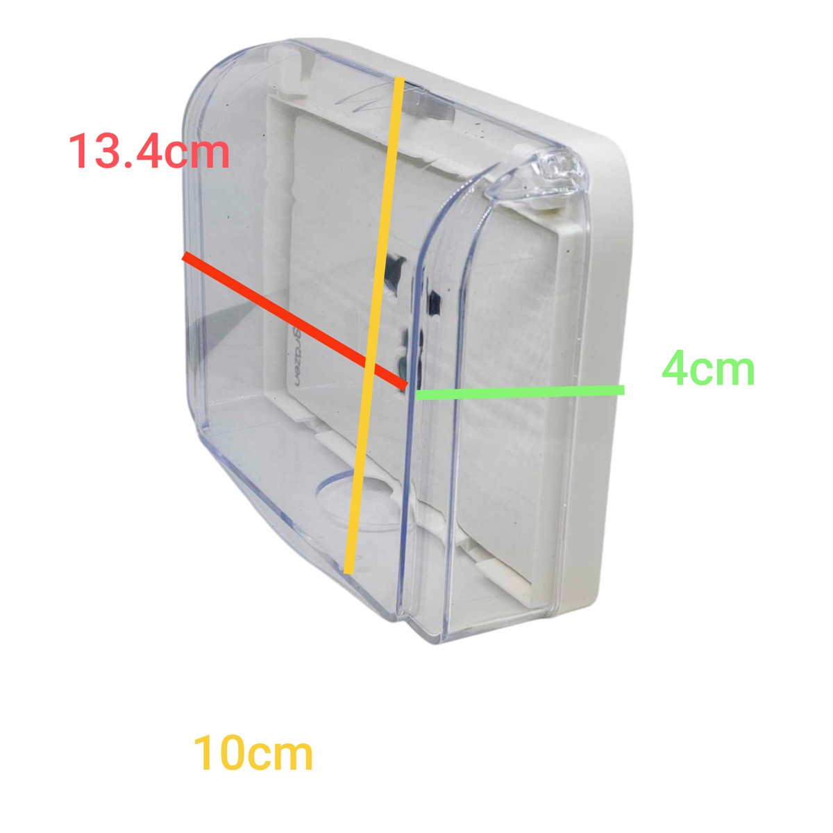 Grazen 16A 220V outdoor electrical socket cover with dimensions of 13.4cm by 10cm, offering weather protection.