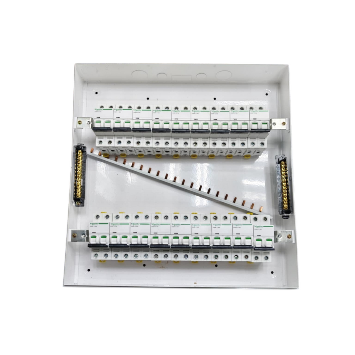 Schneider 17 Branches 2 Pole Miniature Circuit Breaker panel with organized electrical circuitry parts