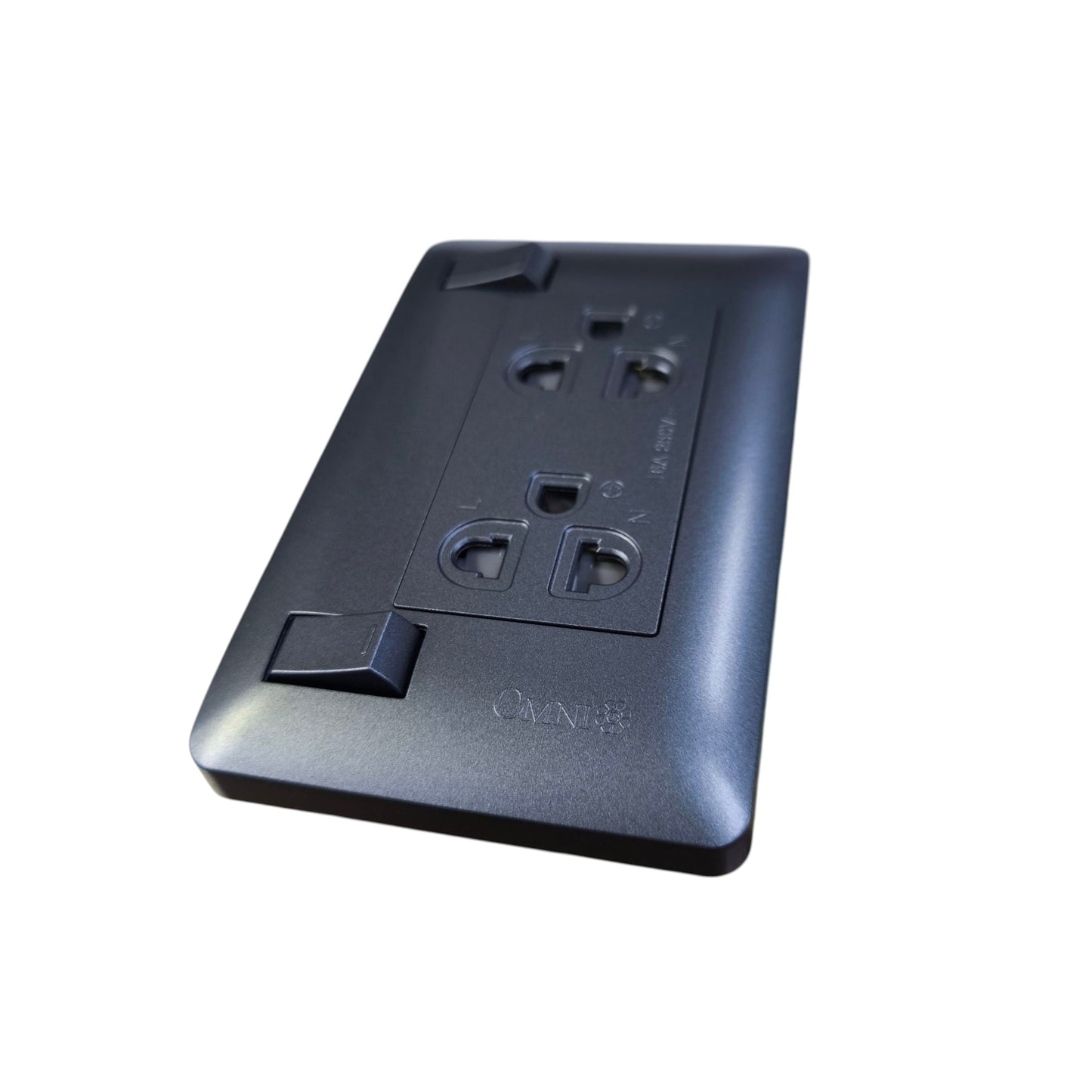 Omni Duplex Universal Outlet with Ground and Individual Switch 16A 250V Graphite Series