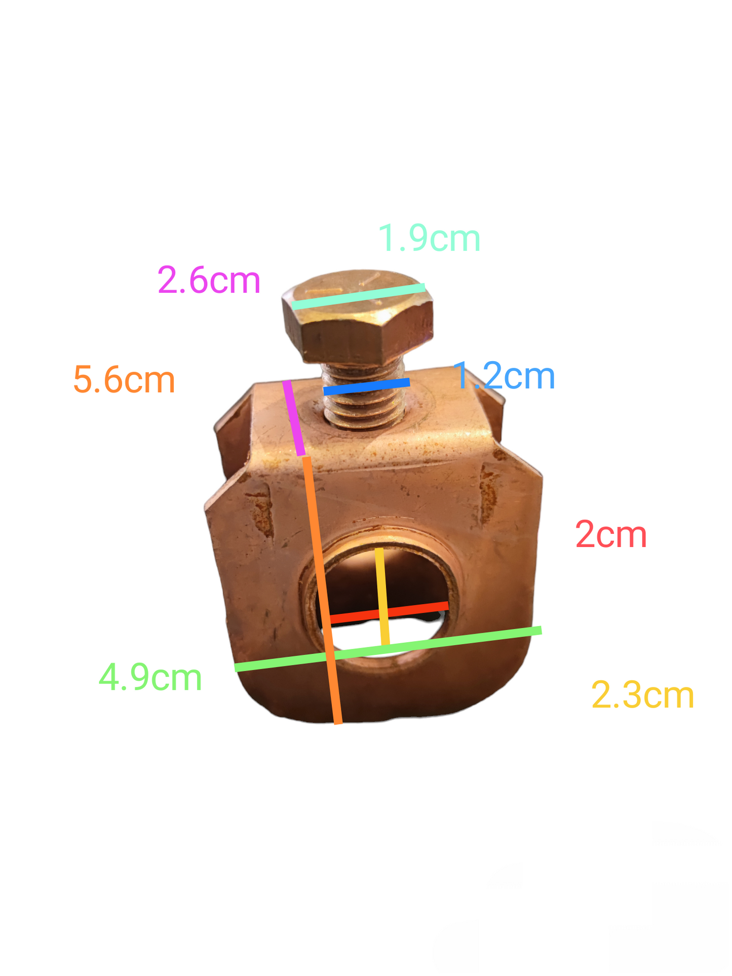 19mm Grounding Rod Clamp made from durable copper with a nut and bolt for secure connections