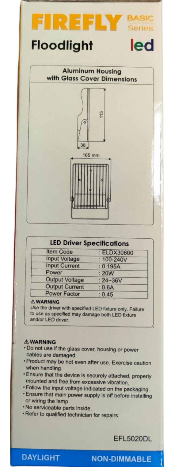 Firefly LED Floodlight 220V Daylight 20W LED Flood Light Basic Series Daylight 220V