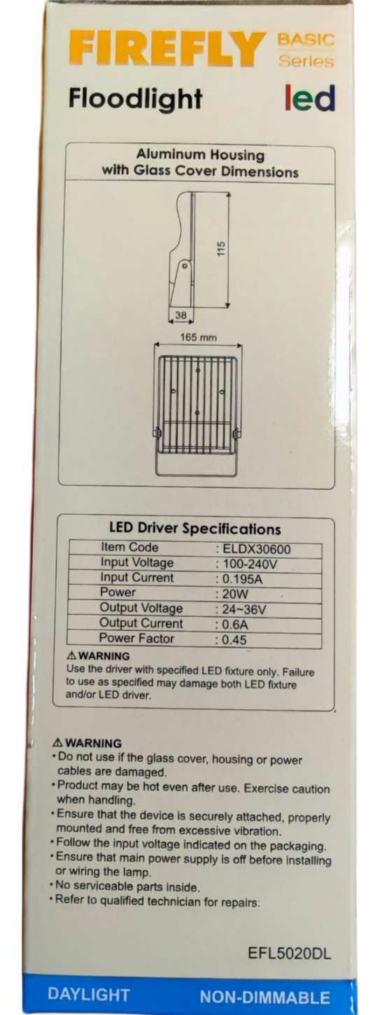 Firefly LED Floodlight 220V Daylight 20W LED Flood Light Basic Series Daylight 220V