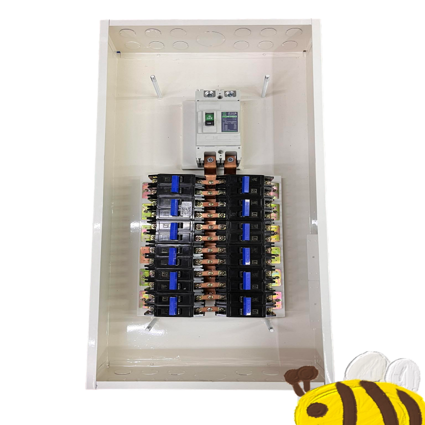 Koten 200 amp panel board with circuit breakers and white metal enclosure for electrical circuitry
