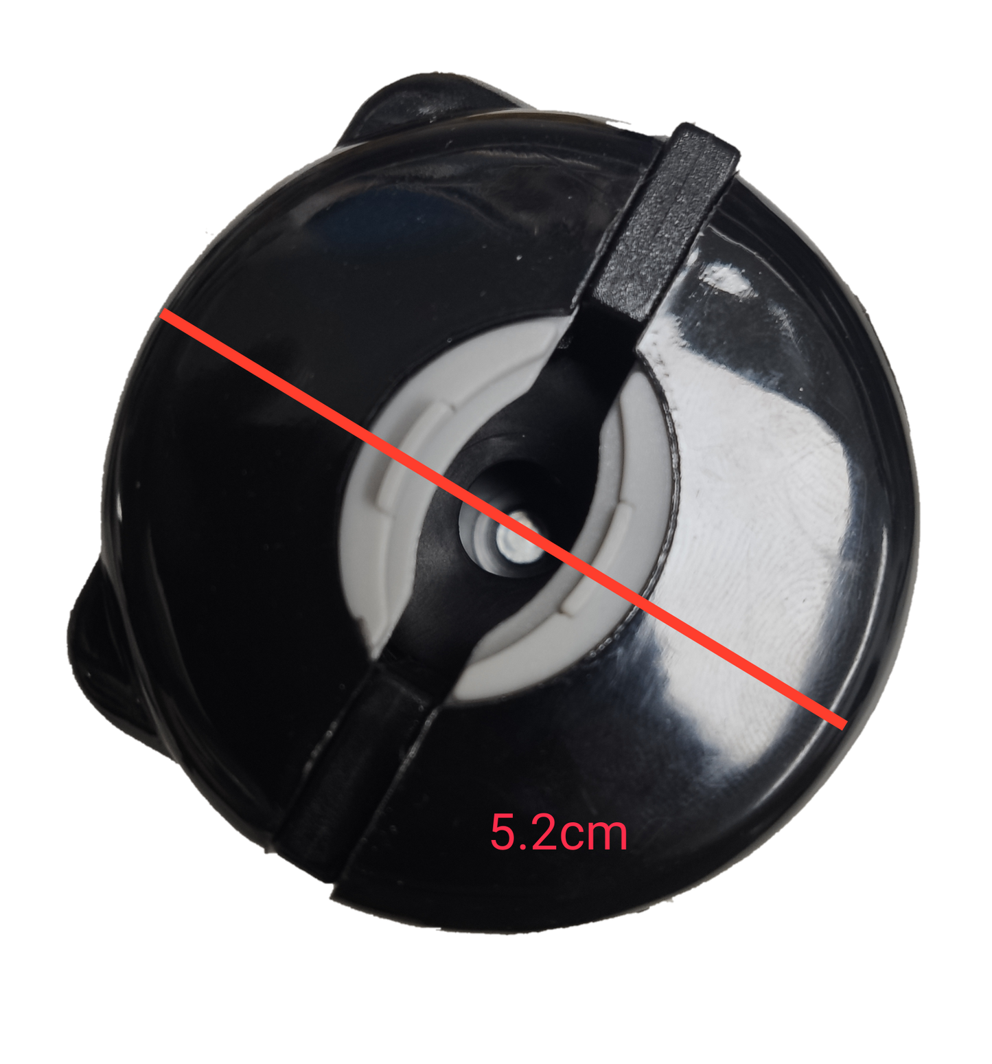 Grippes 20A twist lock plug and outlet in black showing top view with locking mechanism and 5.2 cm diameter