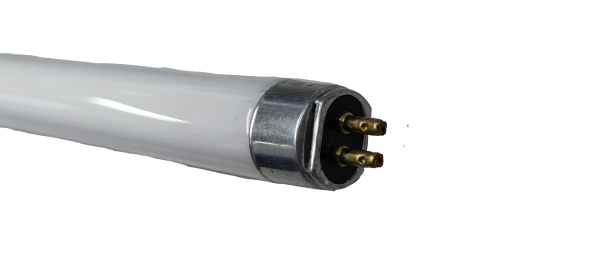 Electx Electrical Supply 21W T5 fluorescent fixture set tube with metal pins on black background