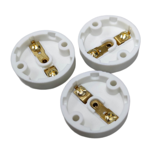 Three Omni 220V E12 sockets for candle bulbs with gold connectors for easy installation