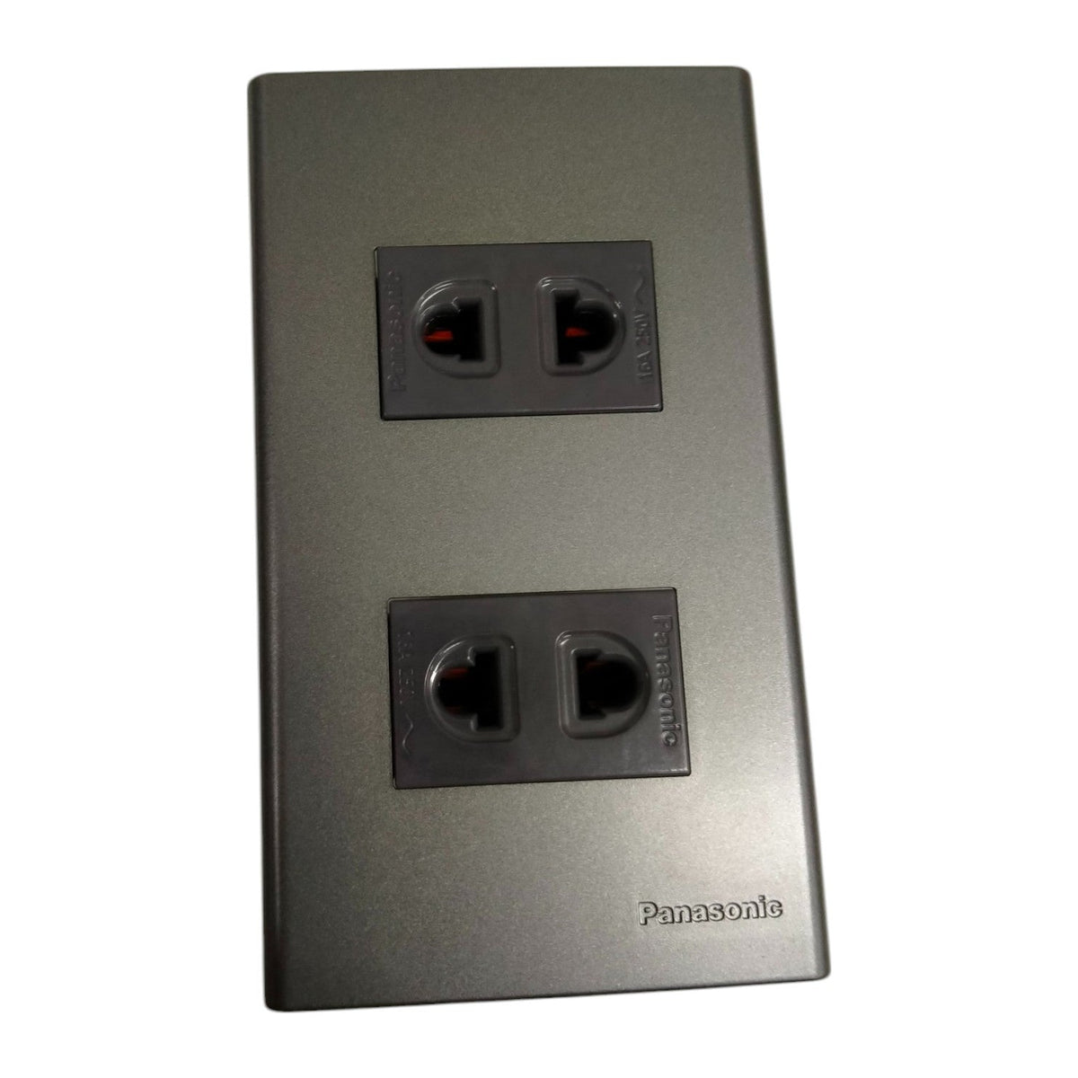 Panasonic 2 Gang Universal Convenience Outlet,2 Gang Universal Receptacle 16A 250V 16A 250V with Plate Cover Metallic Gray WEG6802MH-1/2XWEG10919H-5