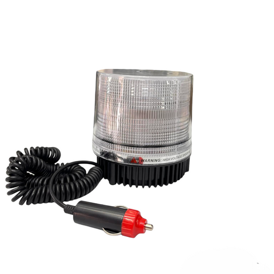 Code Red 24V strobe warning light with magnetic base and coiled power cord for easy attachment
