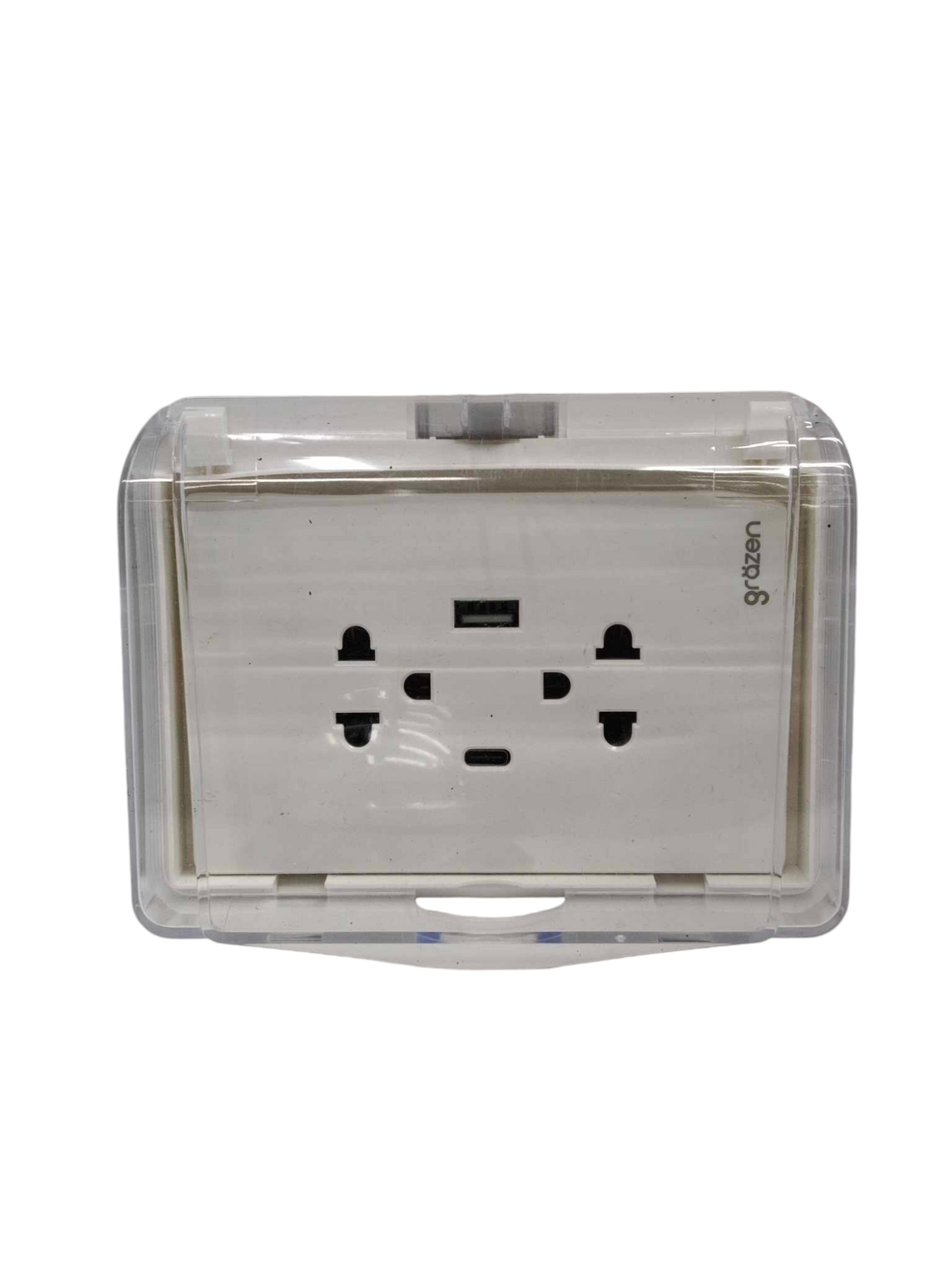 Grazen Weatherproof Plate Cover with Duplex Universal Outlet with Ground 16A 220V with USB-A and USB-C 2100mAh 5VDC