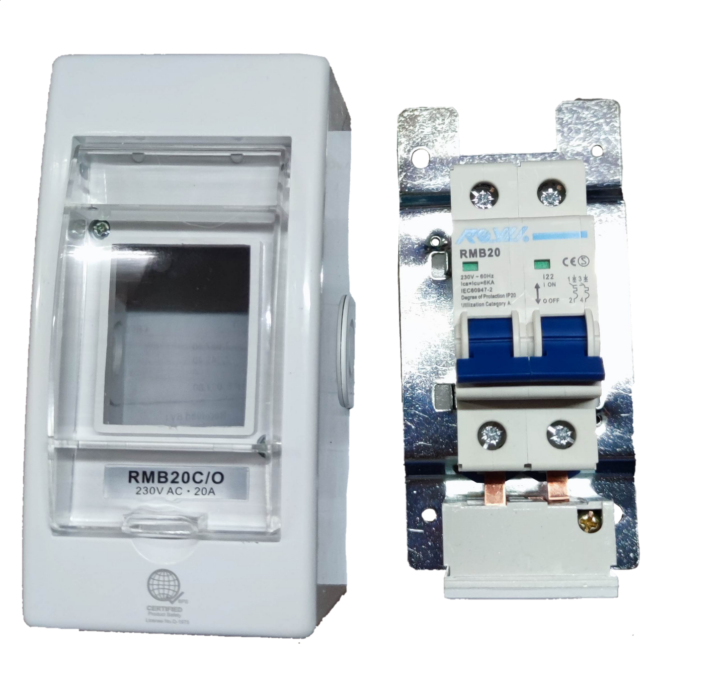 Royu 20A Circuit Breaker 220V 6KIAC with PVC Enclosure with Universal Outlet, Aircon Breaker With Cover RMB20C/O