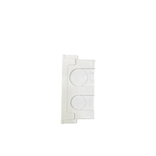 White 2x4 utility box white electrical component with circular cutouts for wiring connections