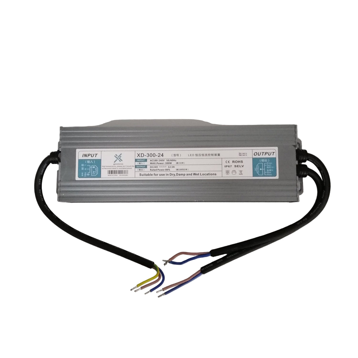 300W LED Weatherproof LED Power Supply Input AC 100-240V Output DC24V 12.5A IP67