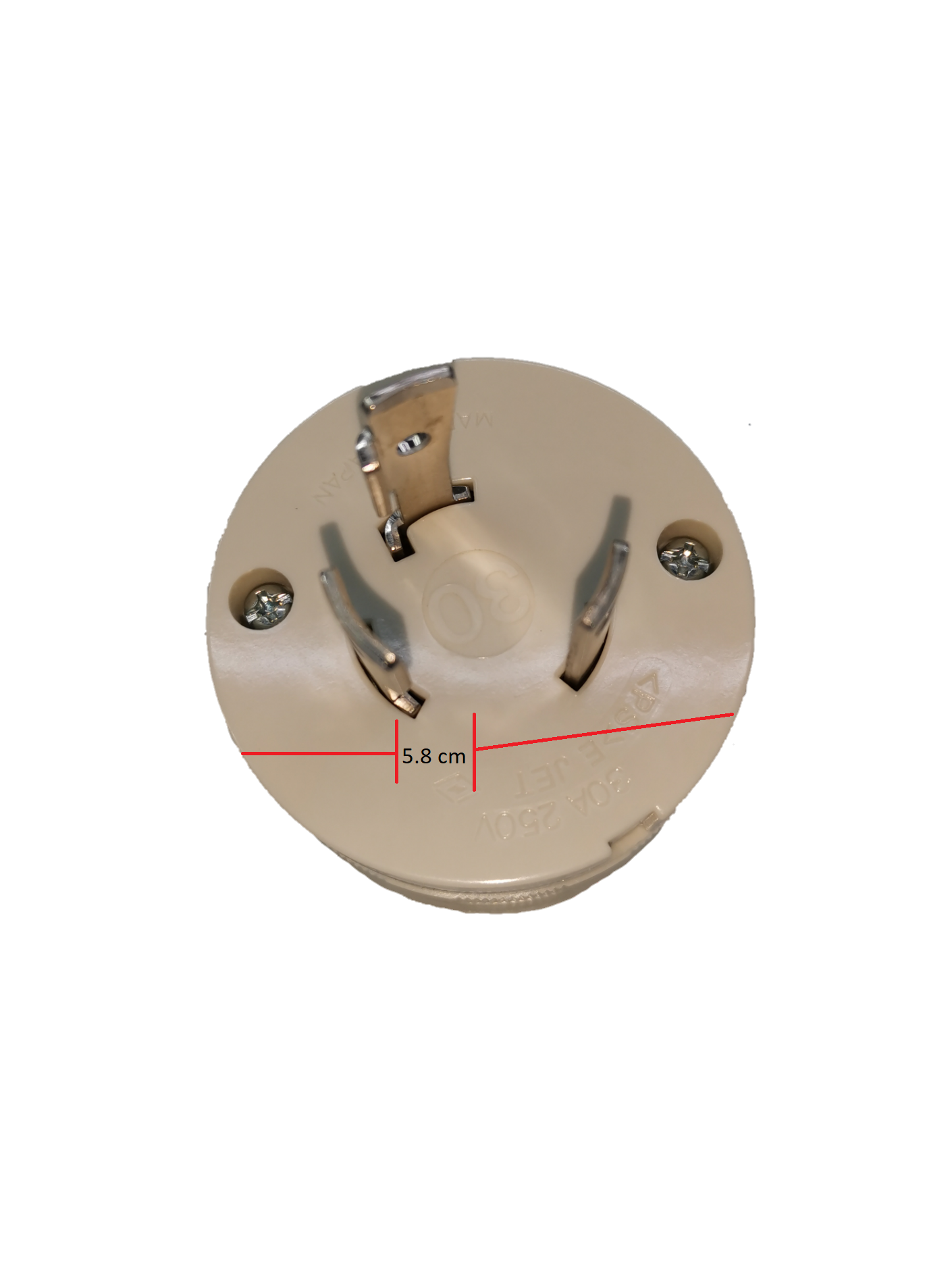 Panasonic 30A 3 Pole Twt isLock Plug 250V beige round electrical plug with metal prongs