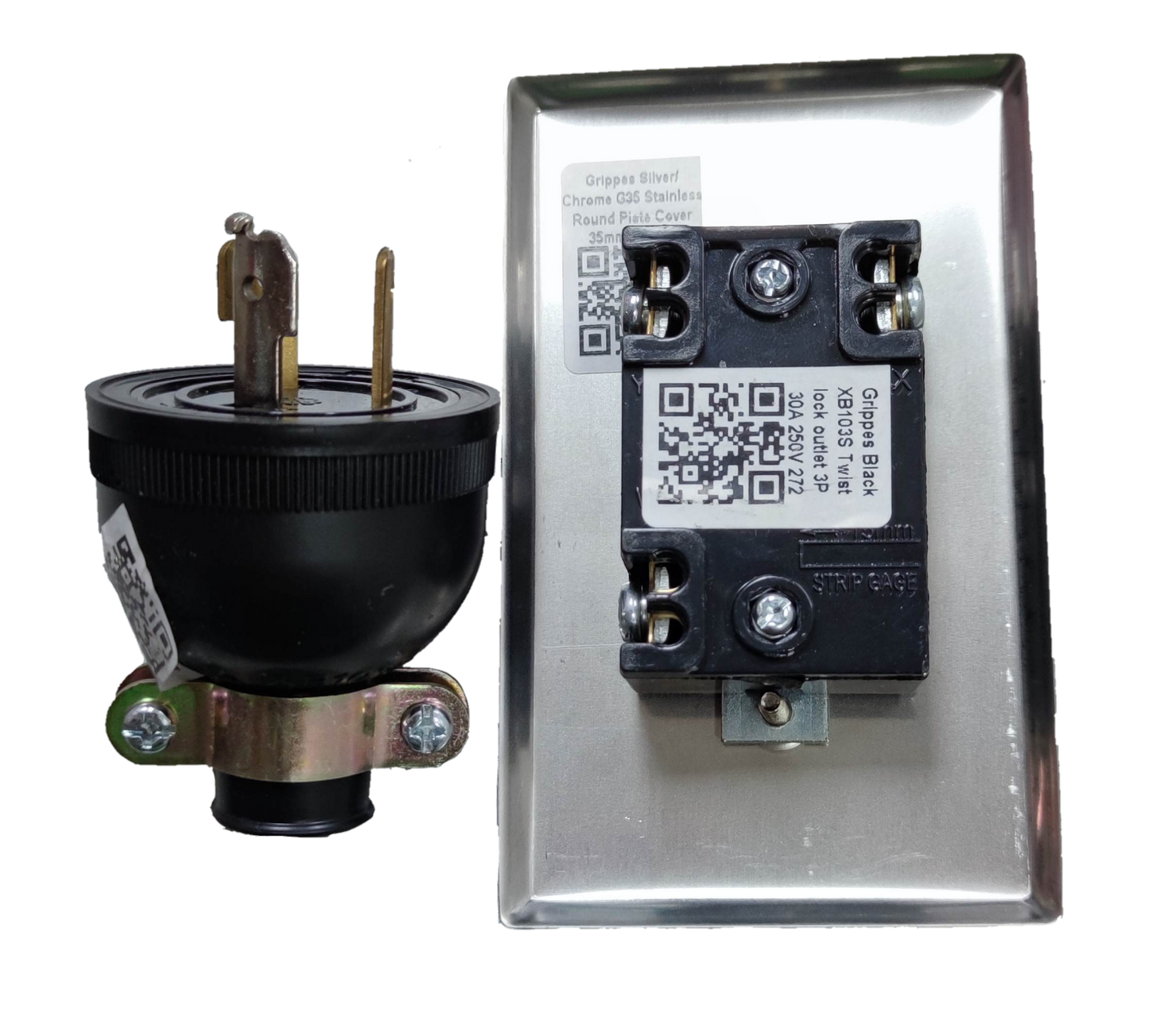 Grippes 30A twist lock wall outlet with round plug cover and durable metal housing for secure power connection