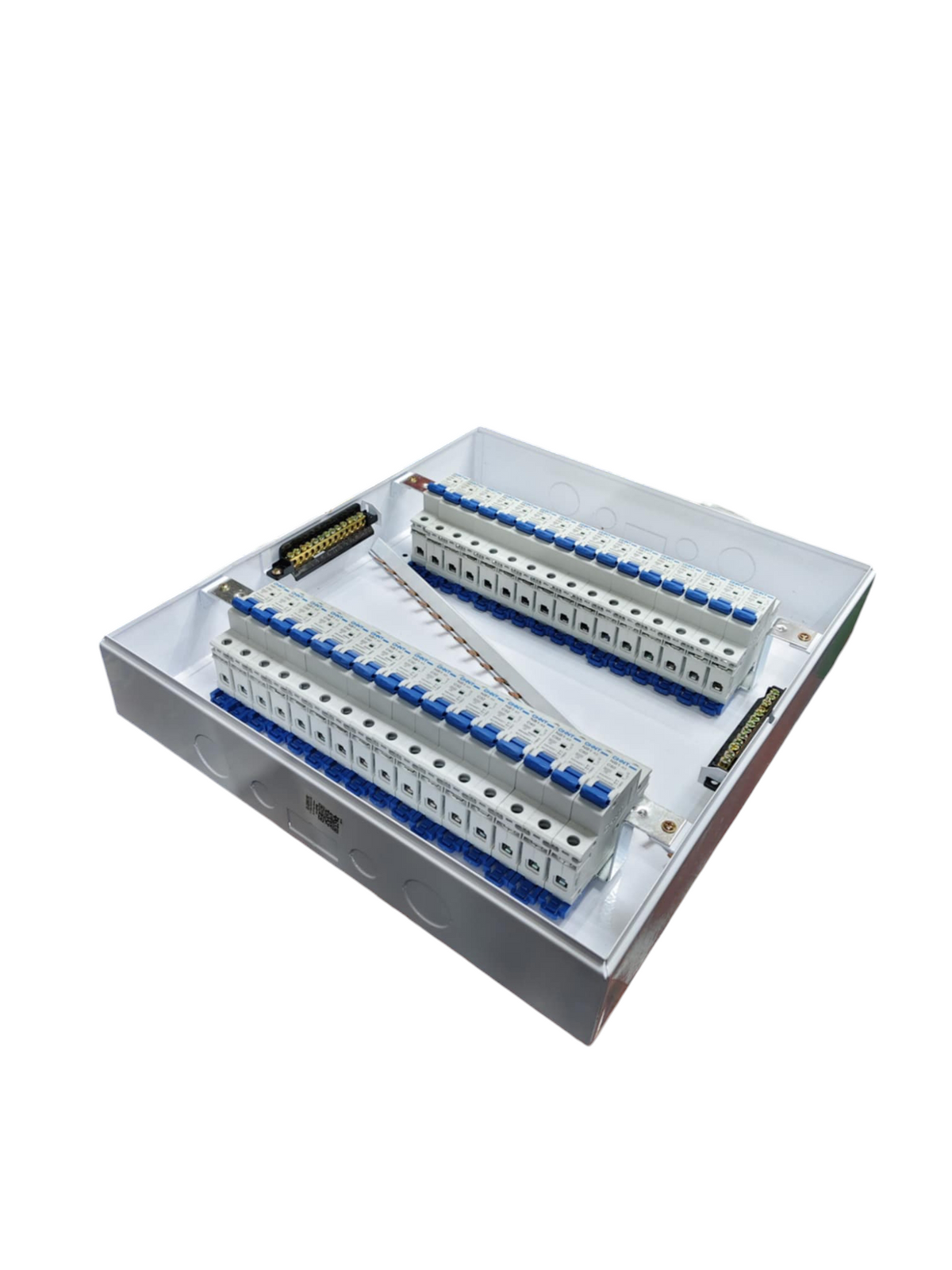 Chint 32 Ways Distribution Box Metal Base with circuit breakers and white metal enclosure