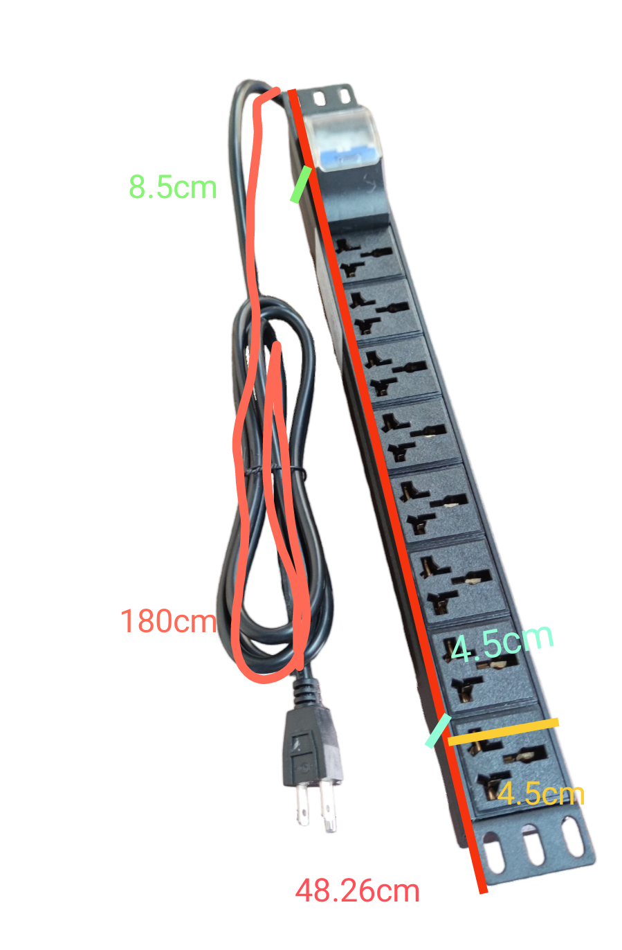 Grippes 32A 250V universal power distribution unit black power strip with multiple outlets and long cord
