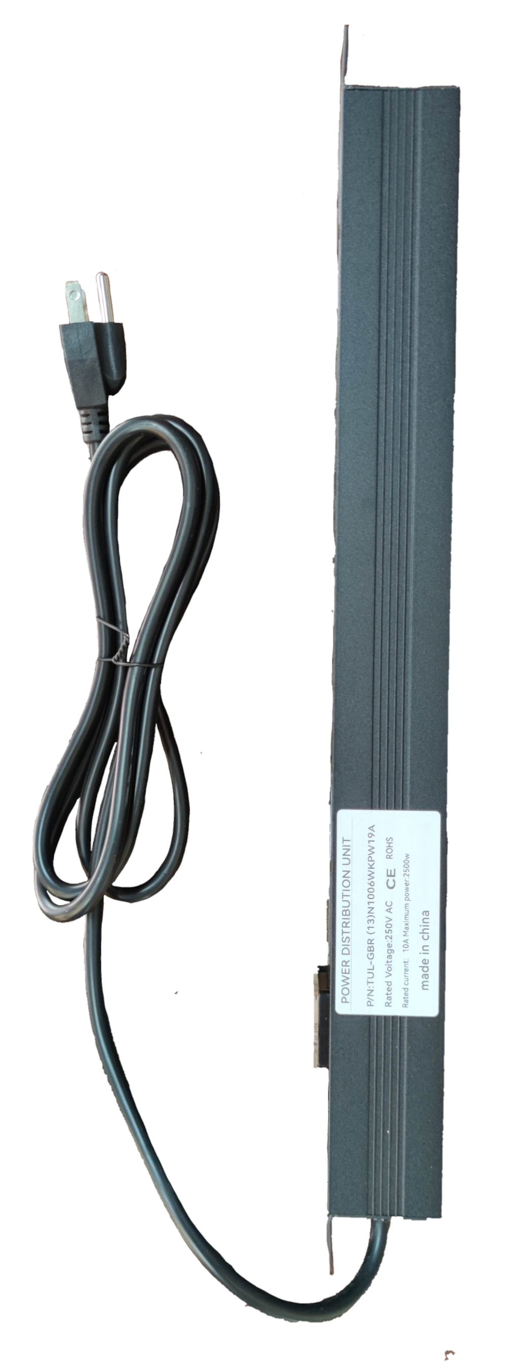 Grippes 32A 250V universal power distribution unit with black casing and attached power cord