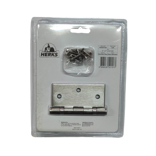 Door Hinges 3" x 3" x 2.0 mm Ball Bearing Stainless Metal Satin Stainless Finish HD5001SS ( Herks)