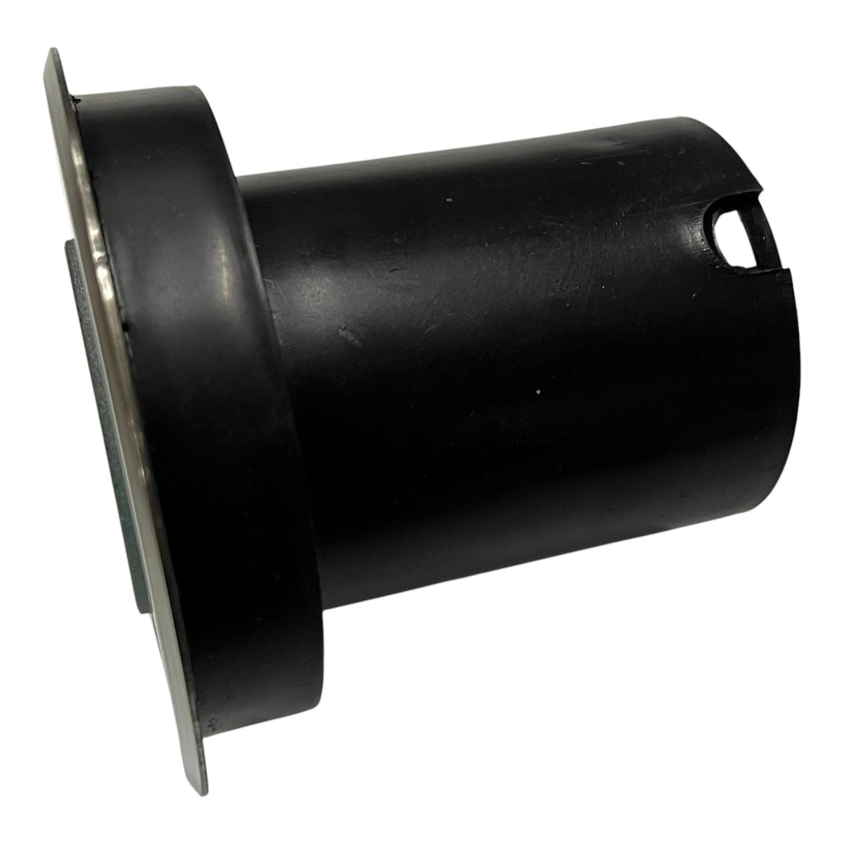 Black metal component on a white background