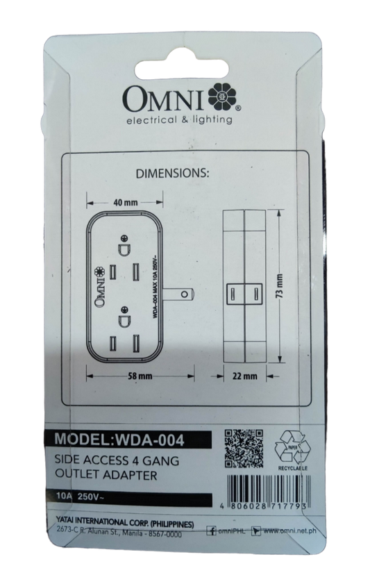 Omni 4 Gang Outlet Adaptor 10A 250V WDA-004