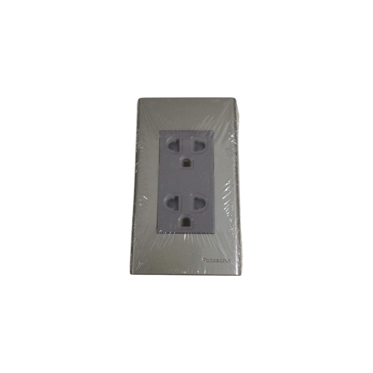 Panasonic Duplex Universal Outlet with Ground and Plate, 2 Gang Convenience Outlet with Ground and Plate 16A 250V Wide Color Refina Series Metallic Gray WEG6803MH-1/WEG15829H-5