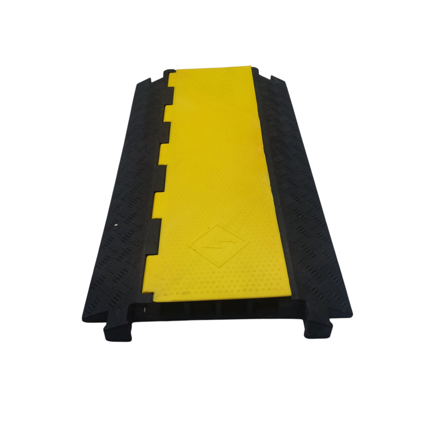 Grippes 4 channel cable ramp protector with a durable black base and bright yellow top for safe cable coverage