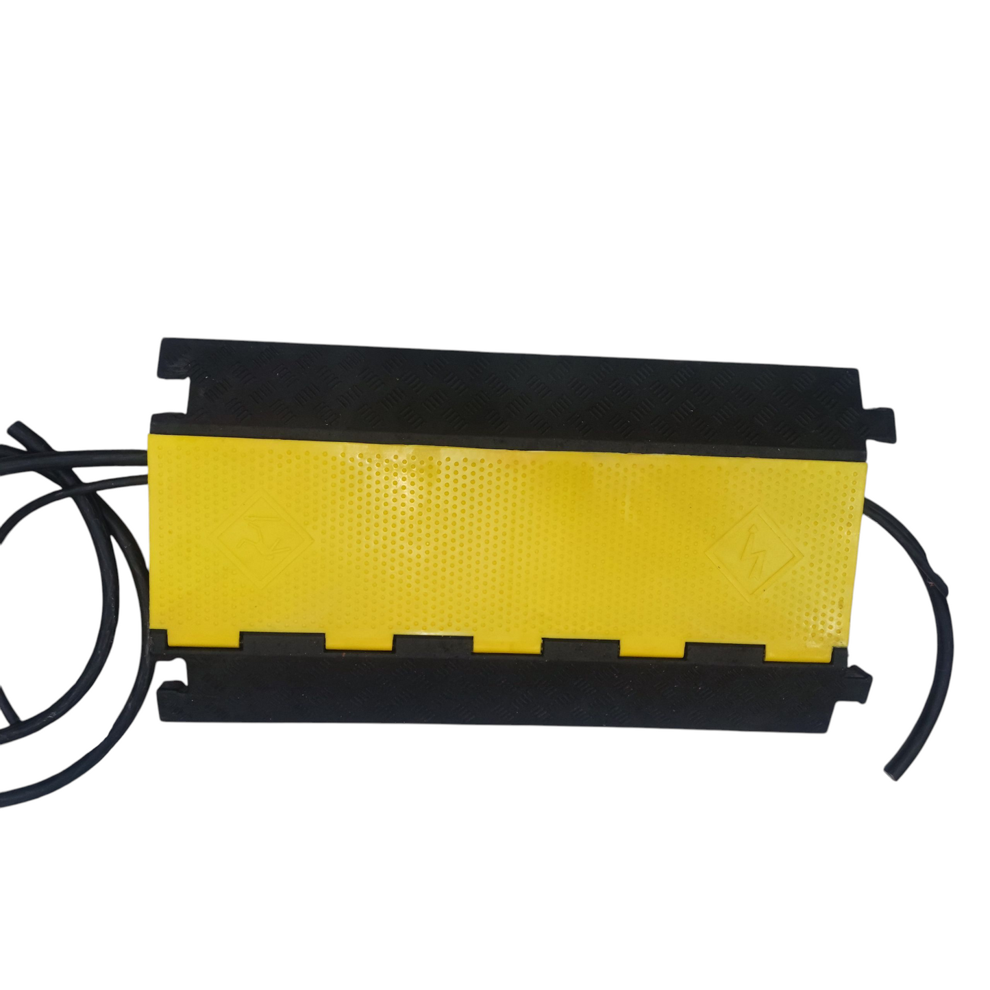 Grippes 4 channel cable ramp protector with a durable yellow surface for safe cable management
