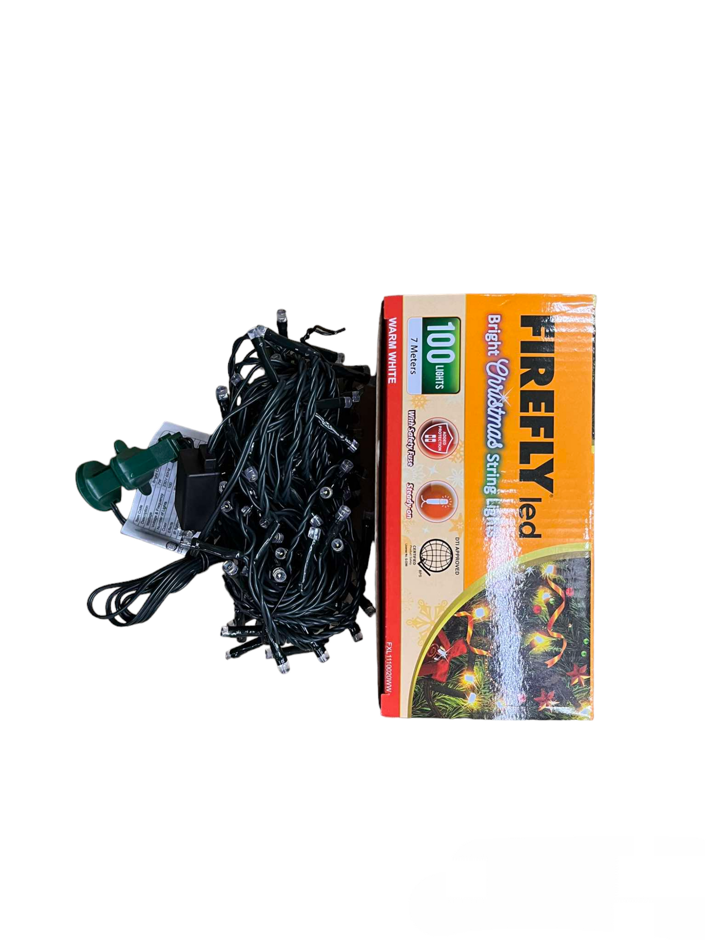 Firefly LED Christmas Light 100 LED Bulbs String Light Green Wire Steady Warm White 3000K 7 Meters 7W 220V Indoor Only Firefly FXL1110020WW