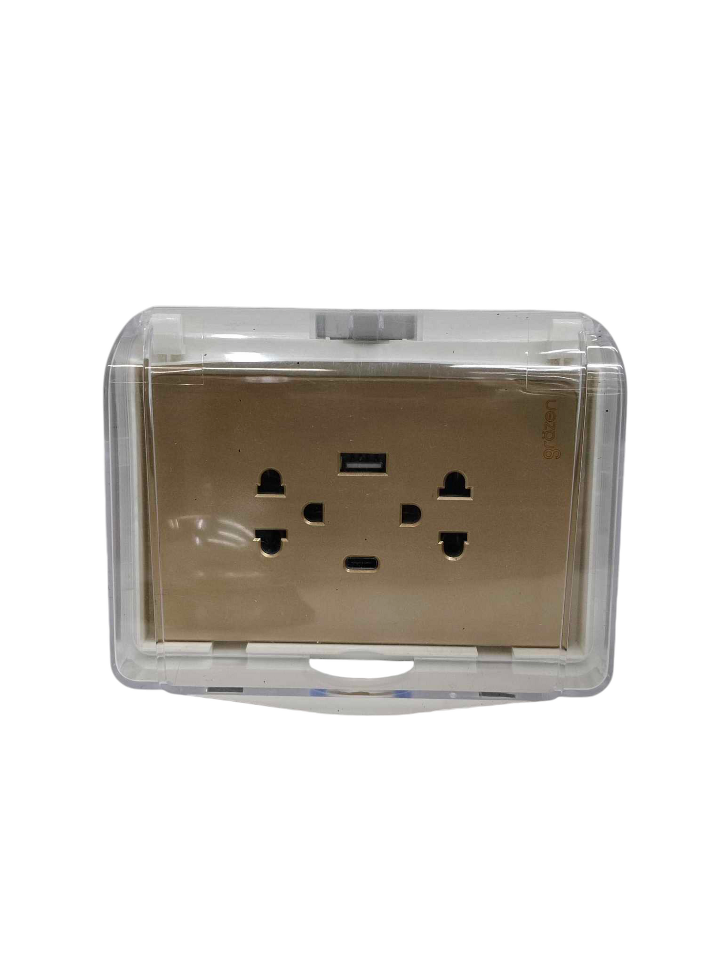 Grazen Weatherproof Plate Cover with Duplex Universal Outlet with Ground 16A 220V with USB-A and USB-C 2100mAh 5VDC