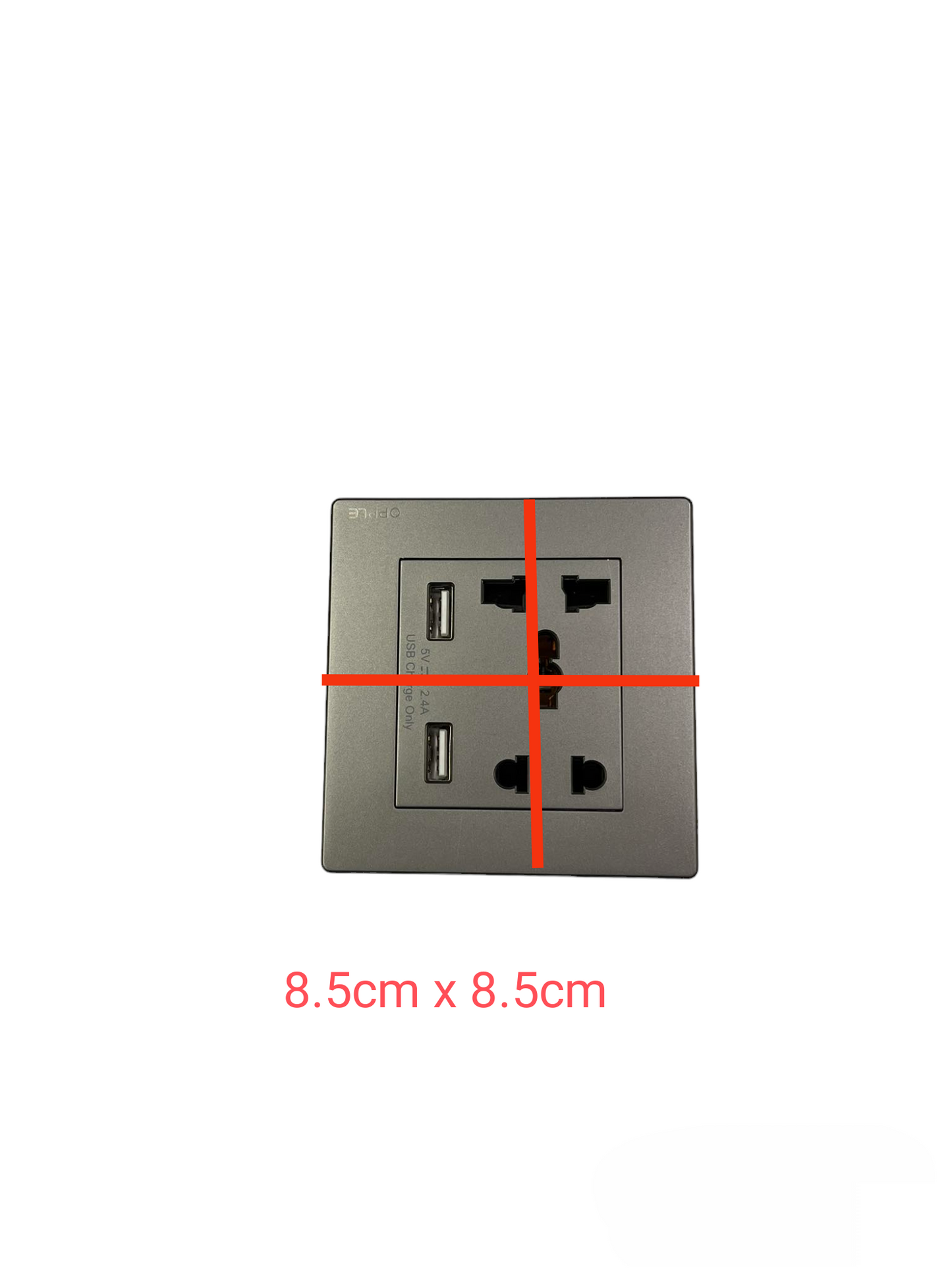 Opple Duplex Universal Outlet Square Gray 16A 250V with 2 Gang USB-A 5V 2.4A Outlet with Plate Cover F021685