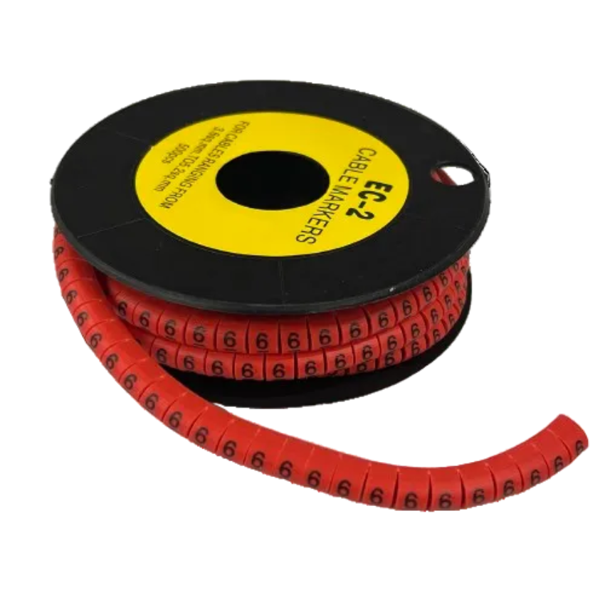 500pcs Cable Marker Red - 6 on spool for organized cable management with clear numbering