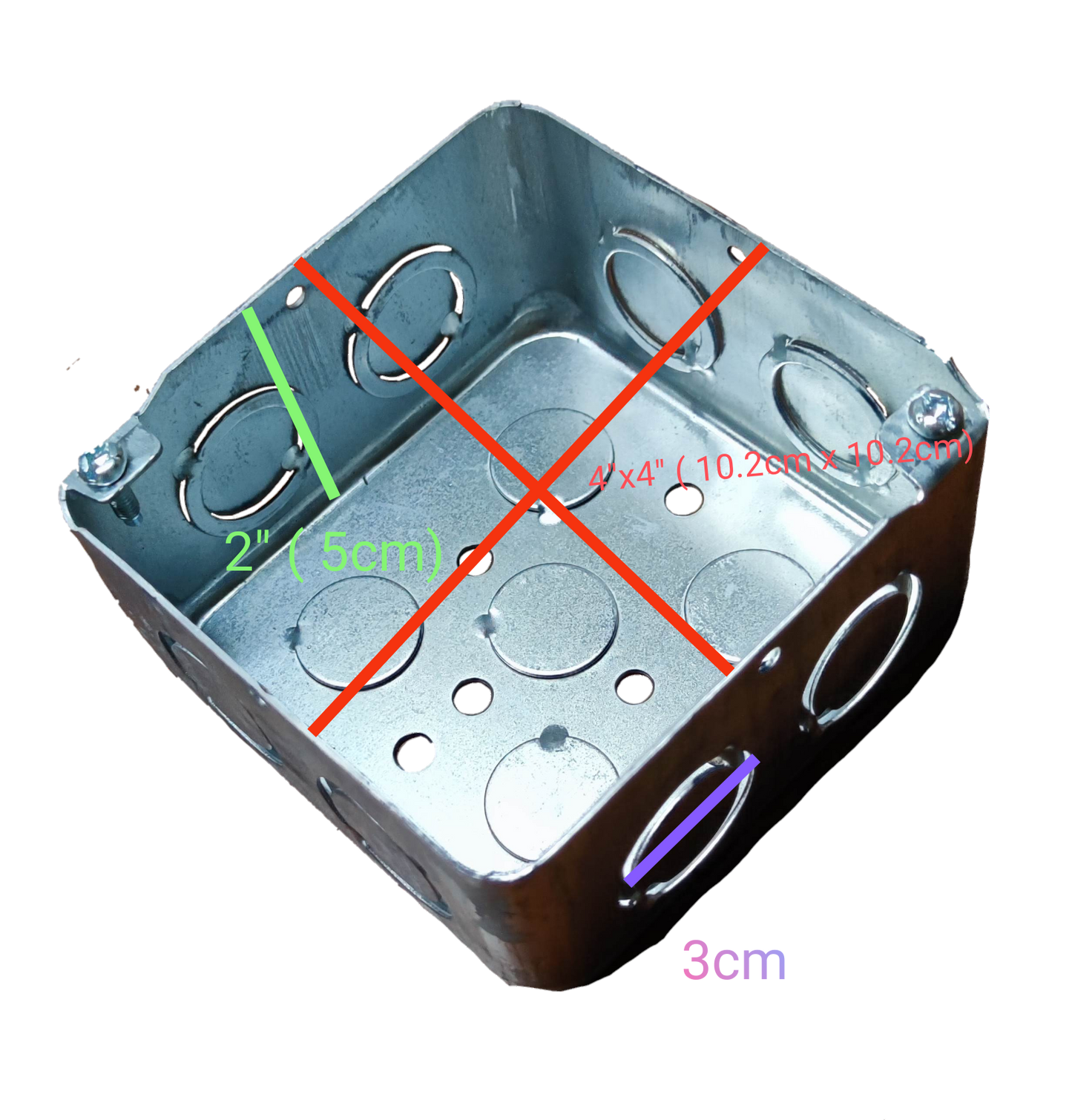 Royu 4x4 Junction Box Metal AWG 18 REMUB03A, 4x4 Square Box 1mm Thickness ( 4" x 4" x 2" - 1/8")