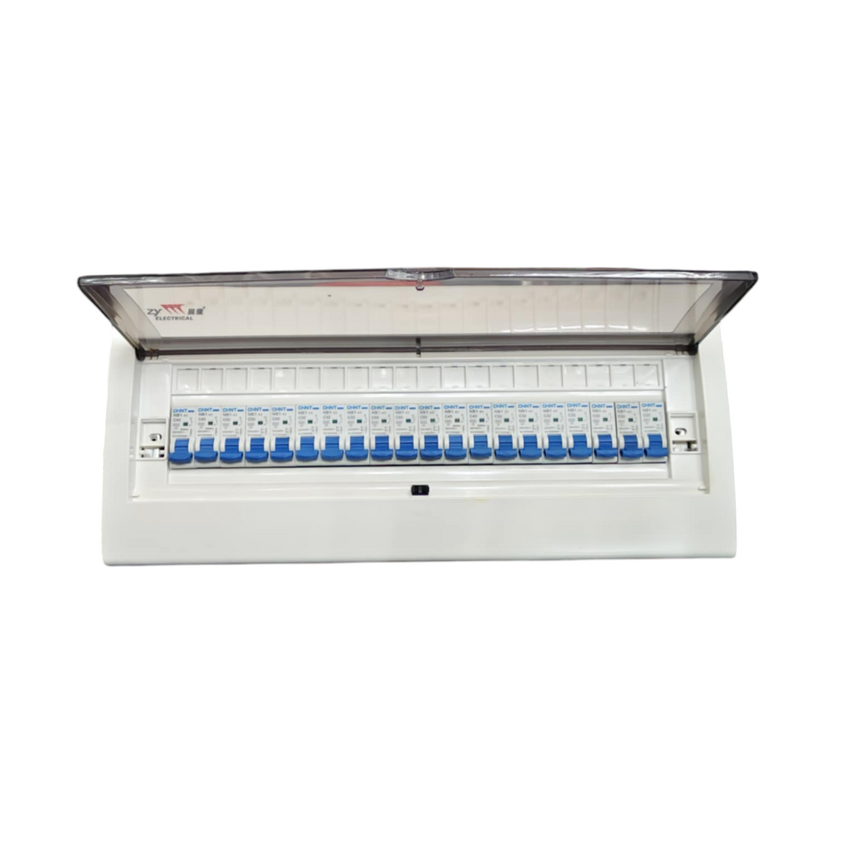 Panel Board 63A 1 Pole Main Miniature Circuit Breaker with 19 Branches 1 Pole Miniature Circuit Breaker 20 Ways Flush Type Panel Box ZY with 20 Bus Bar 1 Pole ( Chint NB1 Breakers)