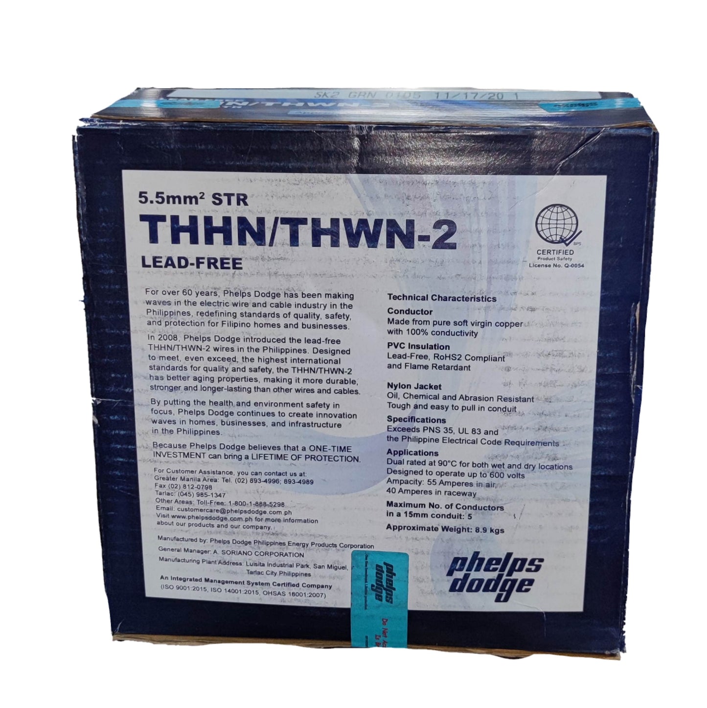 Phelps Dodge 5.5mm THHN AWG 10/7 THWN (70 Meters) Blue