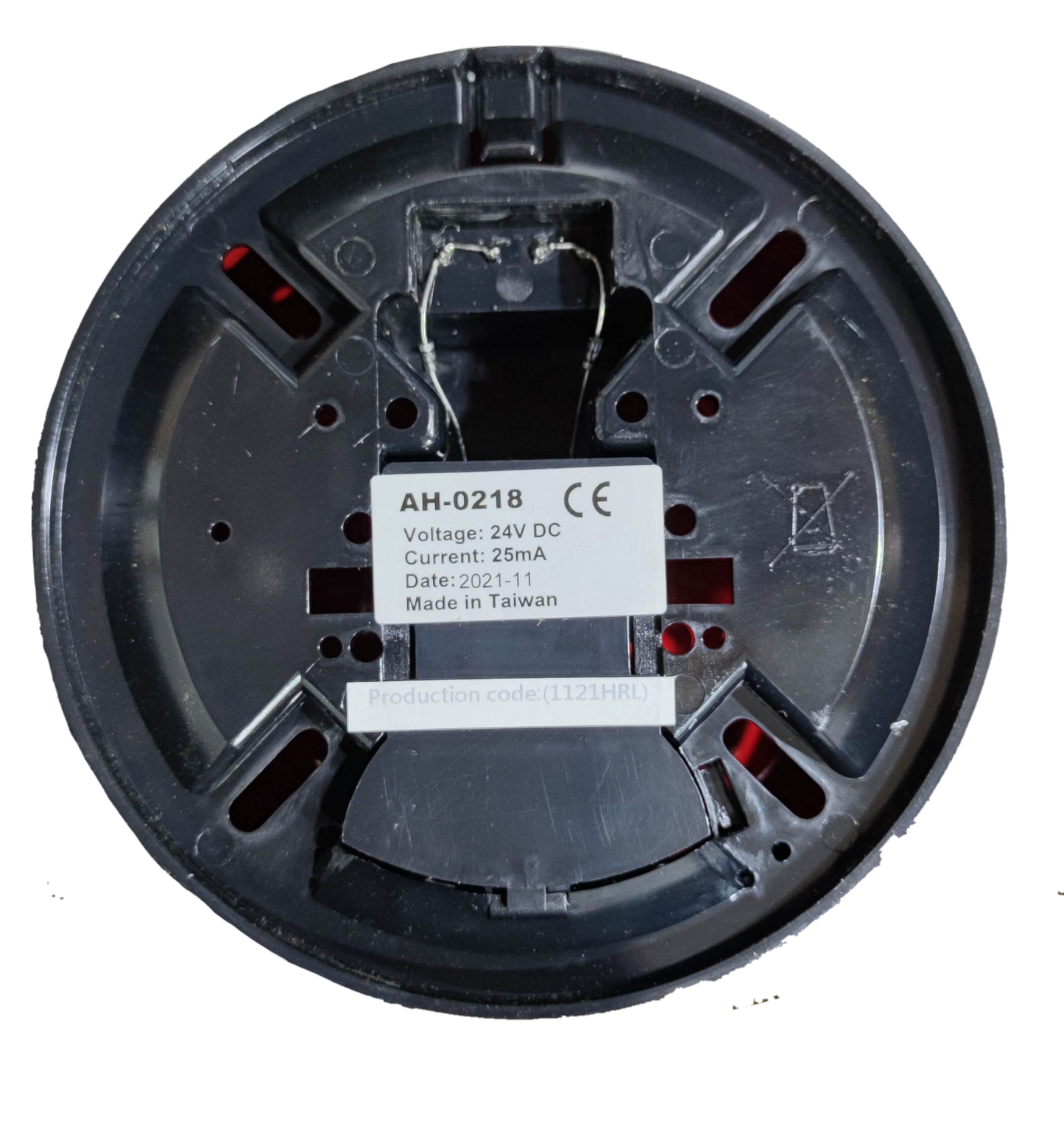 Horing Lih 6 inch fire alarm bell 24V DC base with wiring and label details