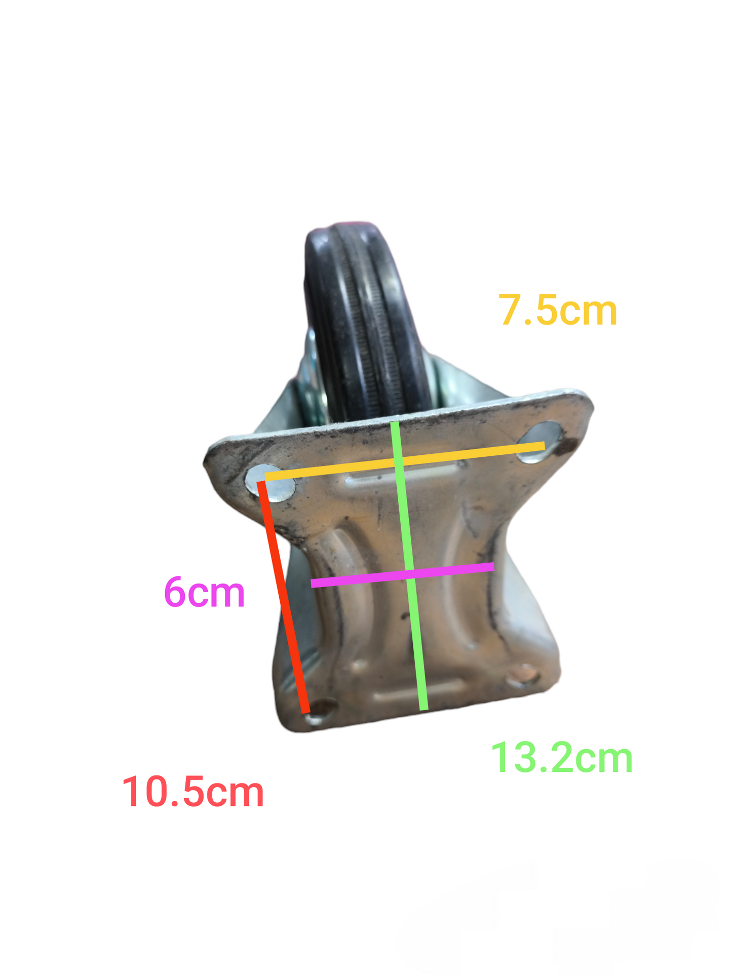 6 inch fixed rubber caster wheel with metal mounting plate showing dimensions for indoor furniture accessories