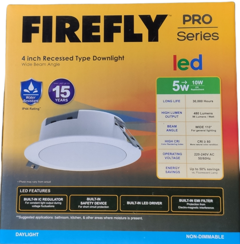 Firefly LED Downlight Pro Series IP44 Rating 220VAC 5W Daylight, FDL2505DL