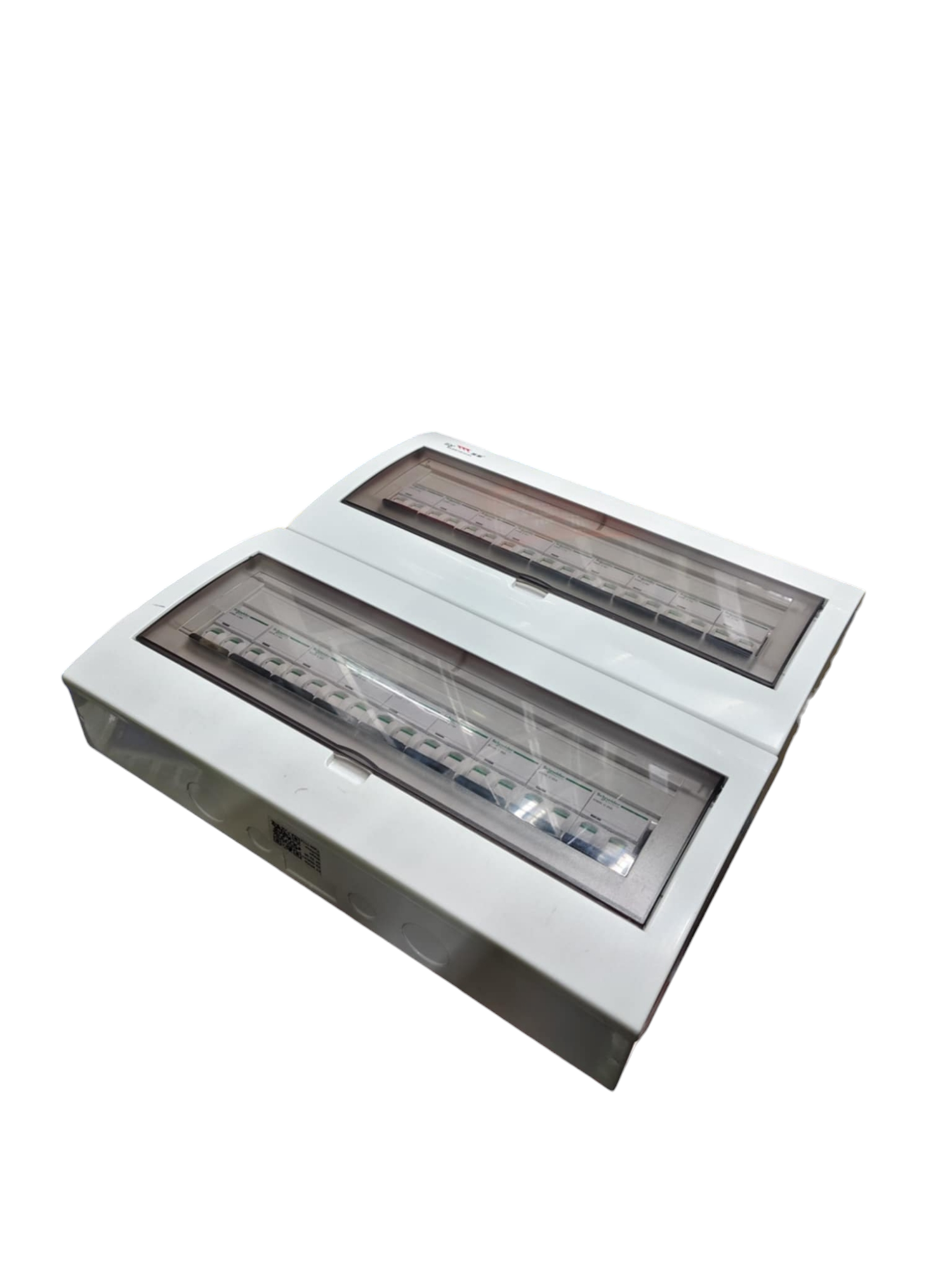 63A panel board with Schneider breakers featuring a durable white enclosure and transparent cover